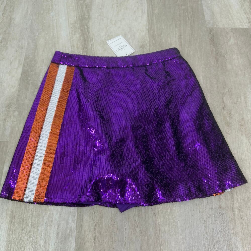 NEW Queen of Sparkles Sport Stripe Sequin Skirt Skort Purple Orange White Small